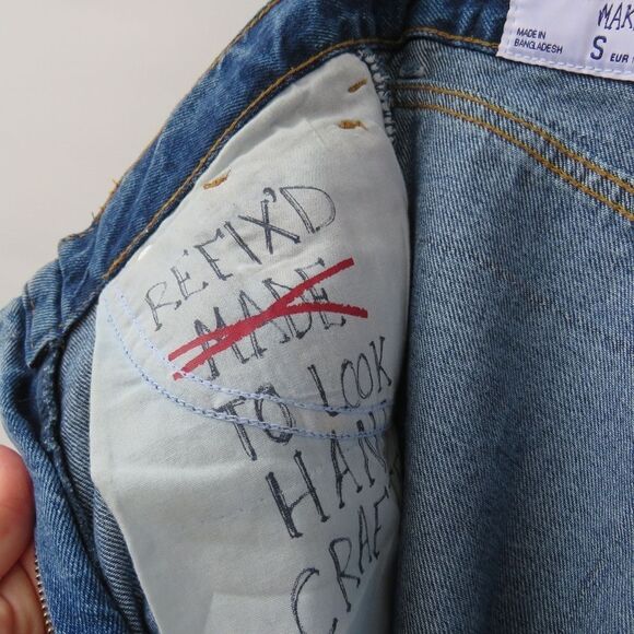 Zara TRF IX'D Makers Womens Size Small Denim Upcycled Distressed Jean Skirt - Picture 13 of 15